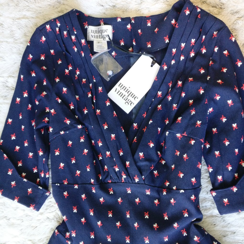 Unique Vintage Blue Windmill Dress - Small
